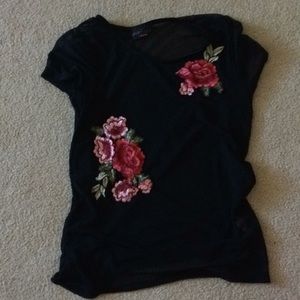 Mesh Embroidered Rose Shirt/Top